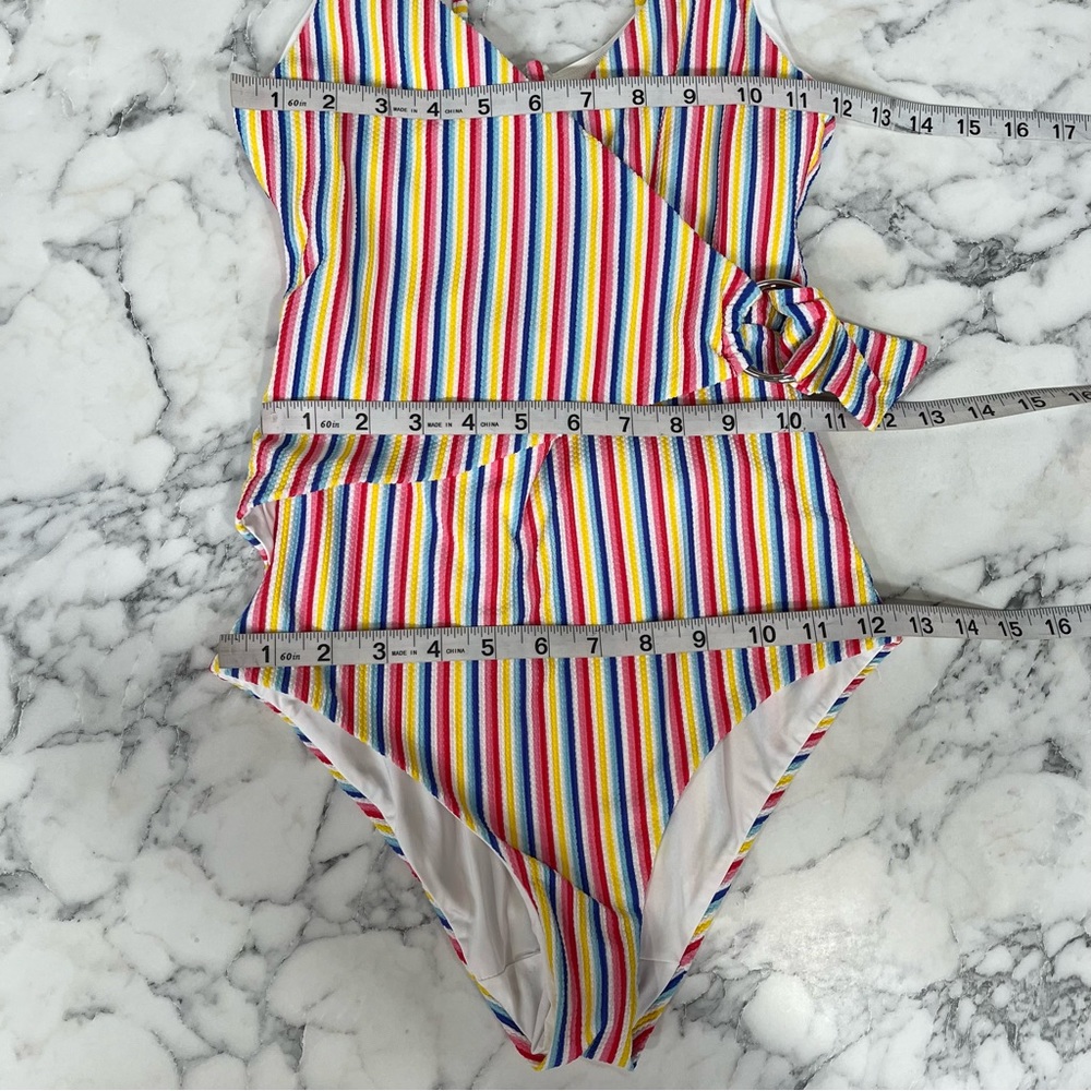 ONIA Lila One Piece Swimsuit Multicolored Rainbow Striped O-Ring Small/Medium - Picture 10 of 14